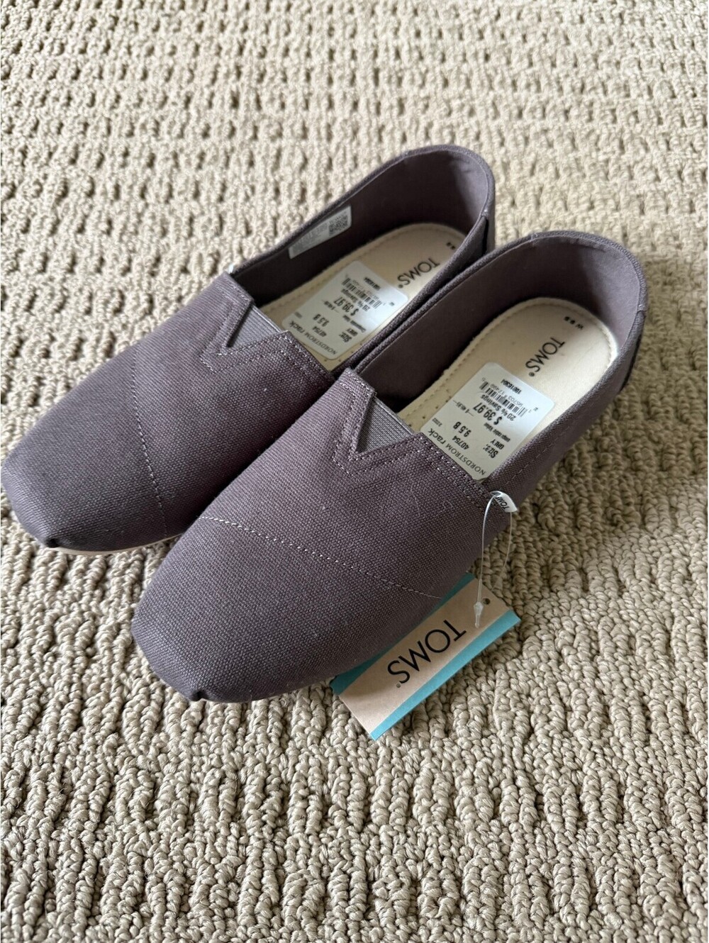 TOMS Belmont Ash Canvas Grey Slip On Loafers Women’s 9.5 Brand New